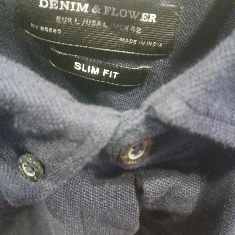 mens large denim and fower cotton button up